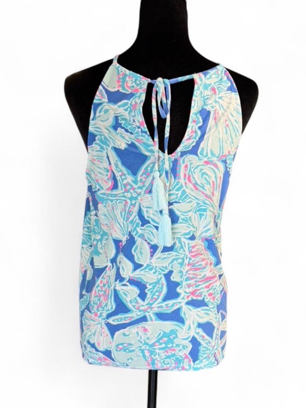 Lilly Pulitzer Blue Shell Print Halter Tank Top Size Small - Picture 4 of 4